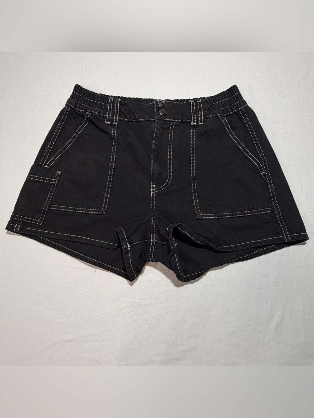 BDG Black High-Waisted Jean Shorts with Contrast Stitching - Picture 3 of 11